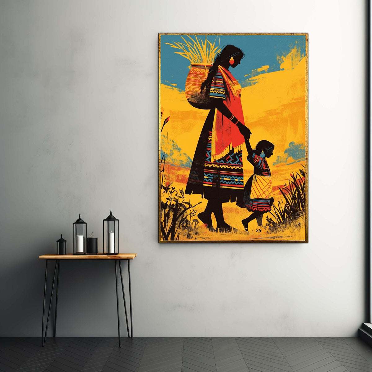 Mother and Child Canvas Art, African Inspired Print, Silhouette Family Wall Decor, Colorful Ethnic Art, Love and Connection Home Art