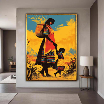 Mother and Child Canvas Art, African Inspired Print, Silhouette Family Wall Decor, Colorful Ethnic Art, Love and Connection Home Art