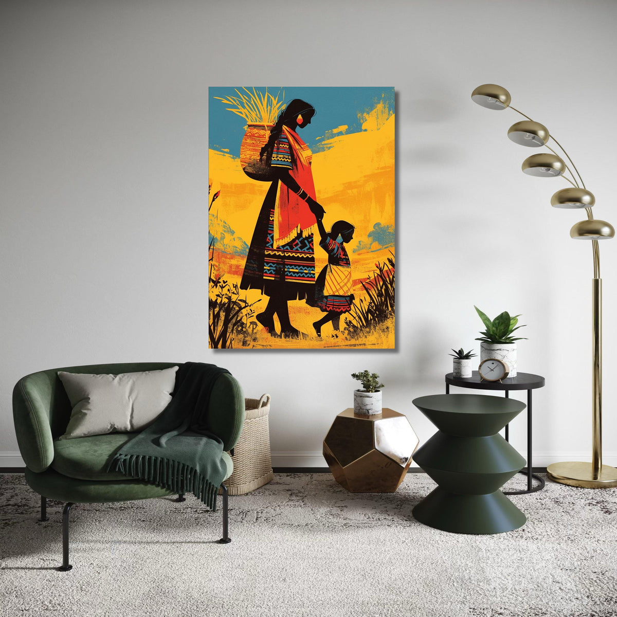 Mother and Child Canvas Art, African Inspired Print, Silhouette Family Wall Decor, Colorful Ethnic Art, Love and Connection Home Art