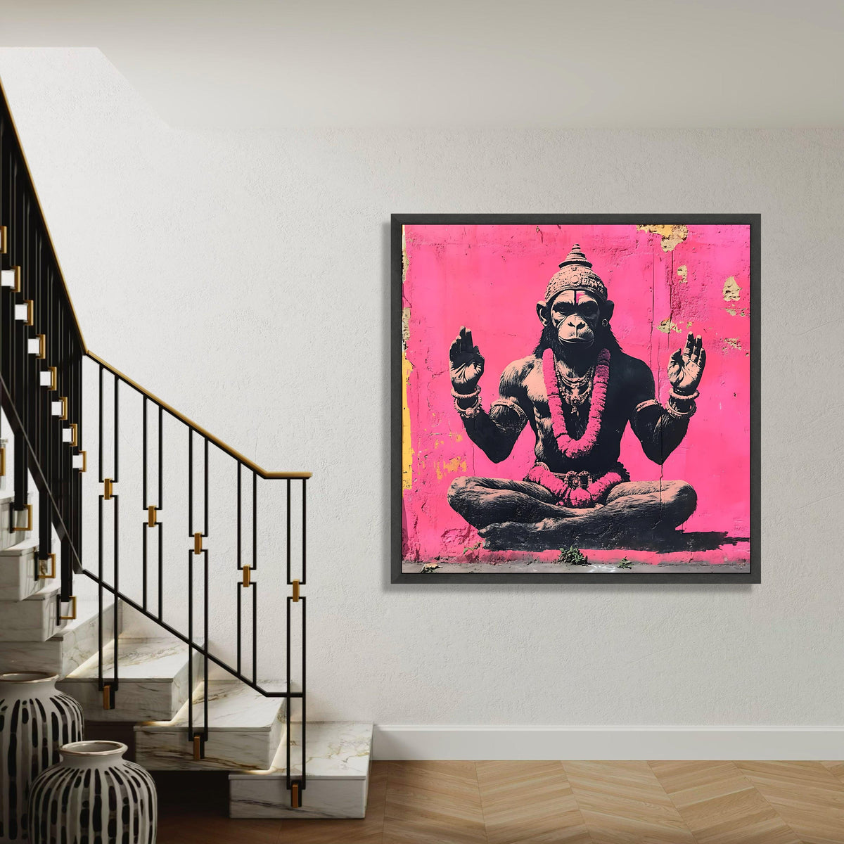 Meditating Buddha Canvas Print, Serene Spiritual Wall Art, Zen Home Decor with Gold Accents, Peaceful Buddha Statue Painting Style Artwork