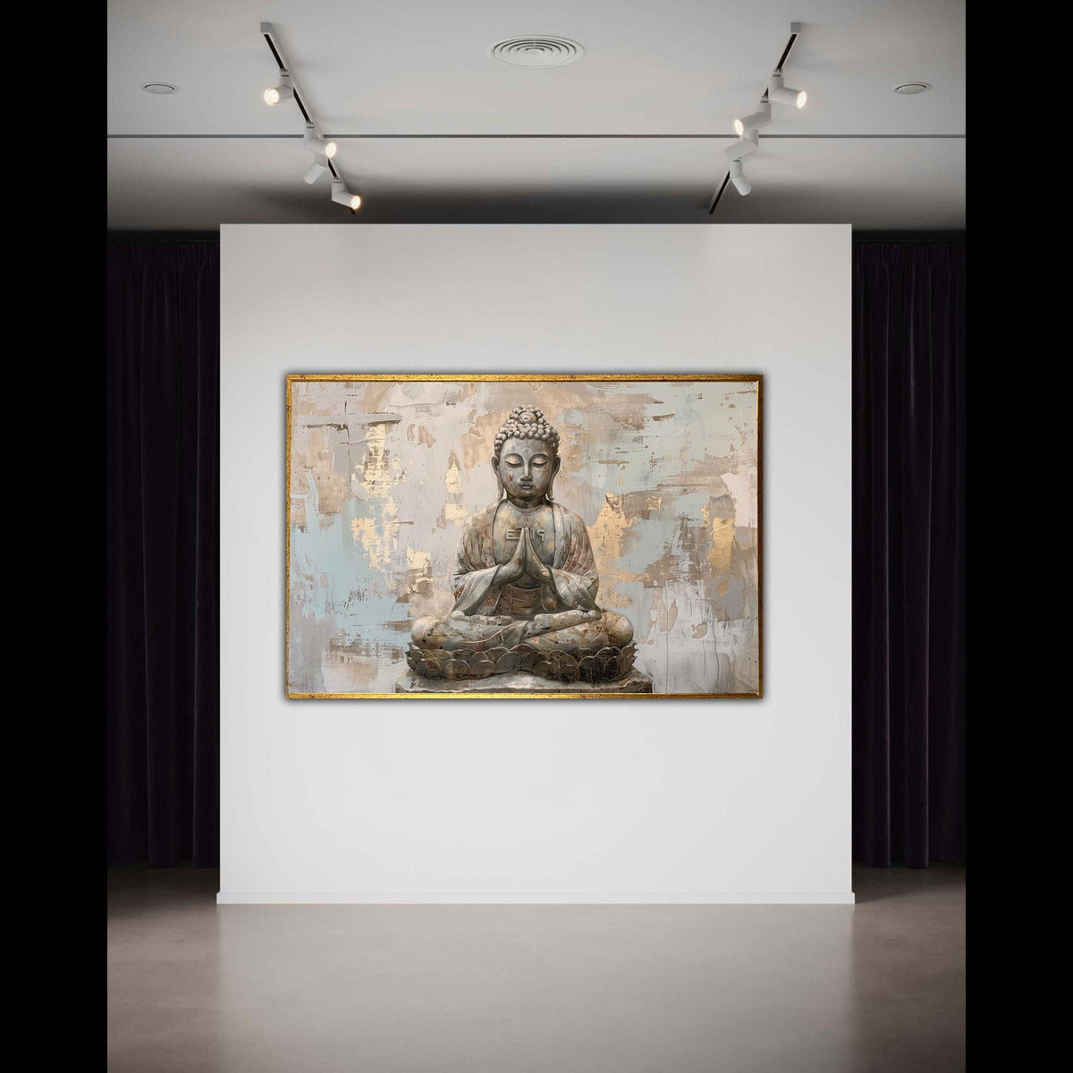 Meditating Buddha Canvas Print, Serene Spiritual Wall Art, Zen Home Decor with Gold Accents, Peaceful Buddha Statue Painting Style Artwork