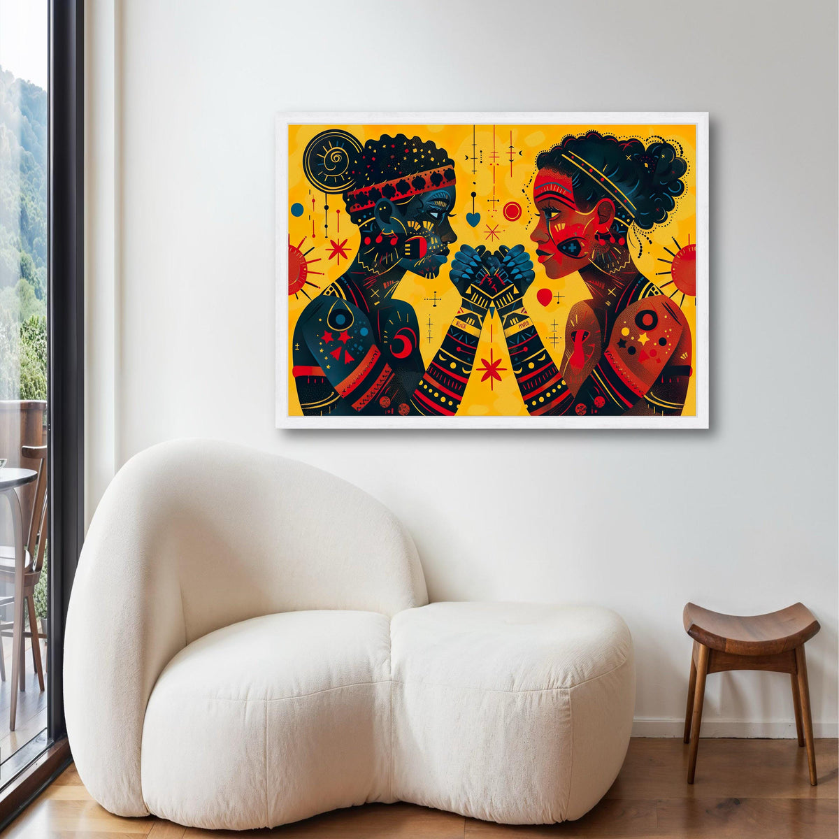 African Inspired Art Print, Love and Unity Figures Canvas, Vibrant Cultural Connection Wall Decor, Modern Folk Art Couple, Symbolic Artwork