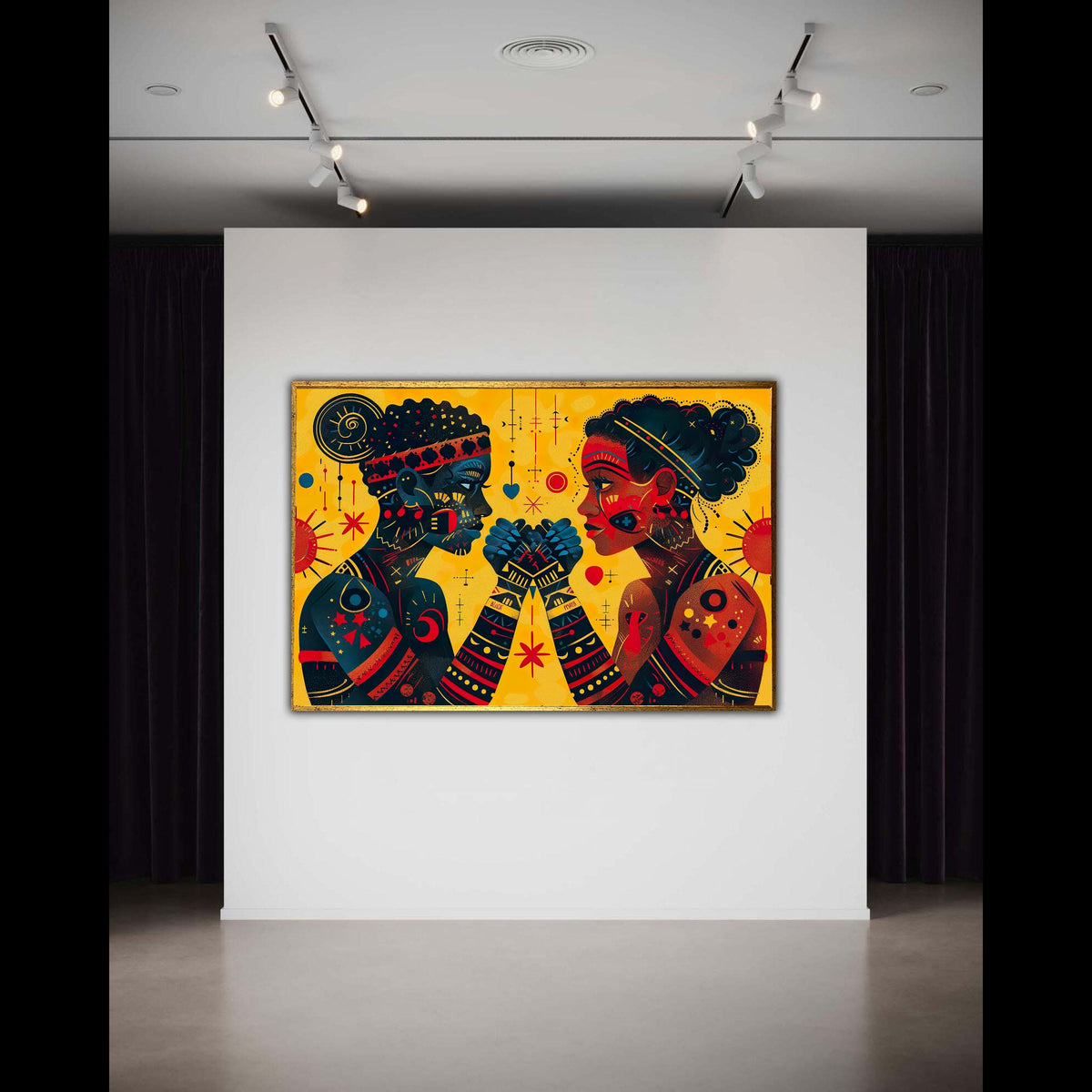 African Inspired Art Print, Love and Unity Figures Canvas, Vibrant Cultural Connection Wall Decor, Modern Folk Art Couple, Symbolic Artwork