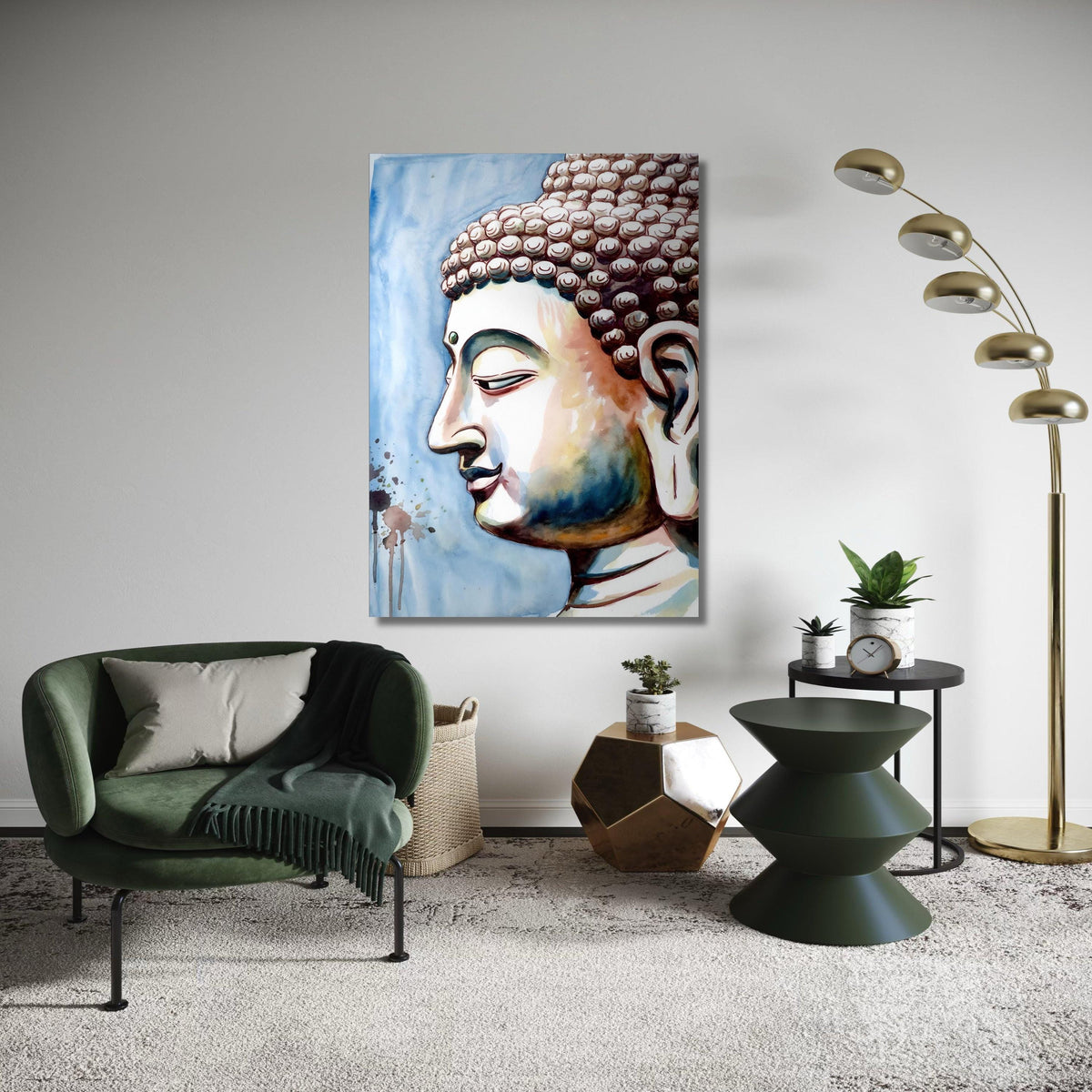Serene Buddha Watercolor Canvas, Spiritual Wall Art, Meditative Face Decoration, Zen Home Canvas, Peaceful Buddha Gift Art, Home Decor
