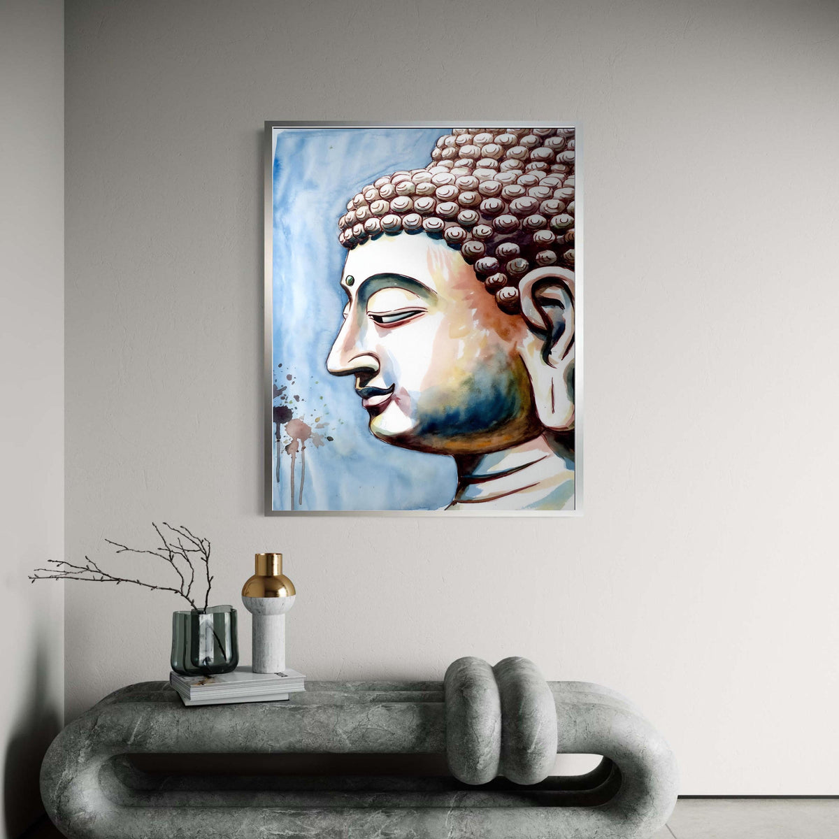 Serene Buddha Watercolor Canvas, Spiritual Wall Art, Meditative Face Decoration, Zen Home Canvas, Peaceful Buddha Gift Art, Home Decor