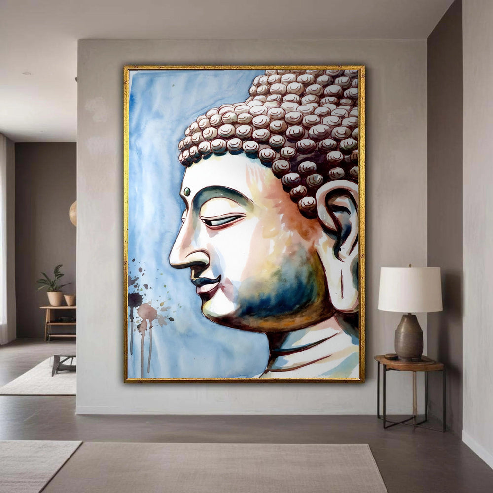 Serene Buddha Watercolor Canvas, Spiritual Wall Art, Meditative Face Decoration, Zen Home Canvas, Peaceful Buddha Gift Art, Home Decor