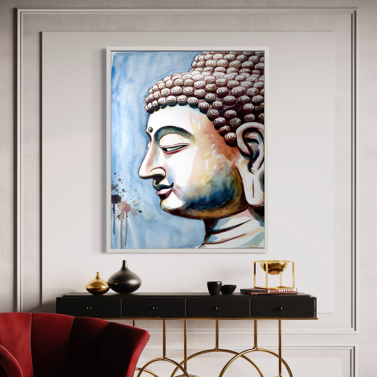 Serene Buddha Watercolor Canvas, Spiritual Wall Art, Meditative Face Decoration, Zen Home Canvas, Peaceful Buddha Gift Art, Home Decor