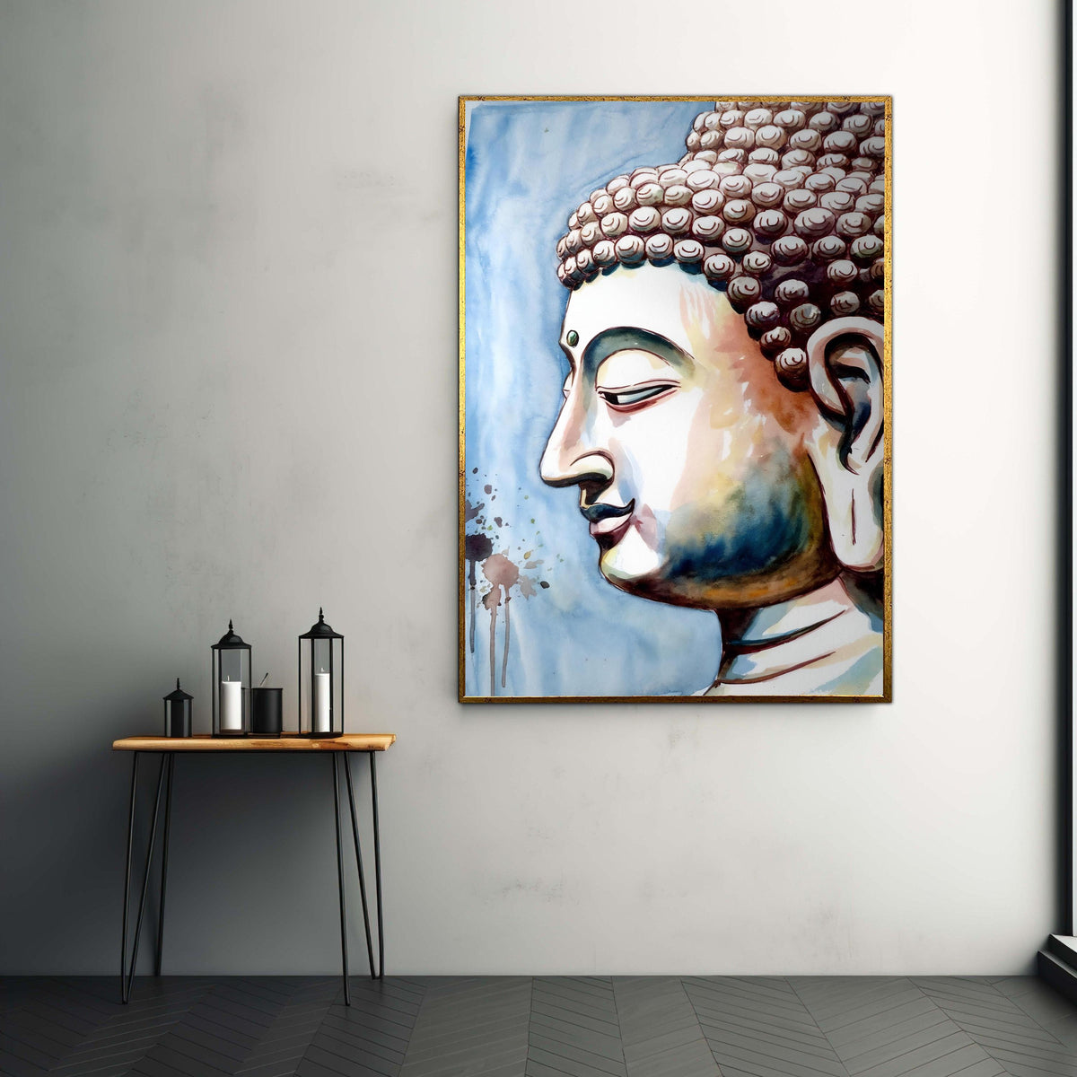 Serene Buddha Watercolor Canvas, Spiritual Wall Art, Meditative Face Decoration, Zen Home Canvas, Peaceful Buddha Gift Art, Home Decor