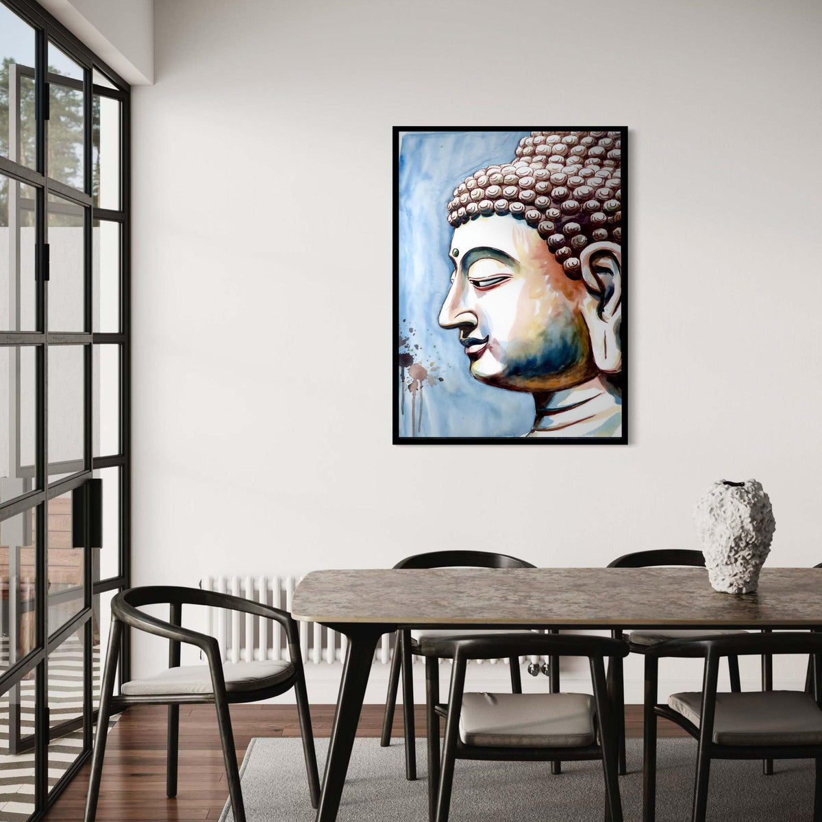Serene Buddha Watercolor Canvas, Spiritual Wall Art, Meditative Face Decoration, Zen Home Canvas, Peaceful Buddha Gift Art, Home Decor