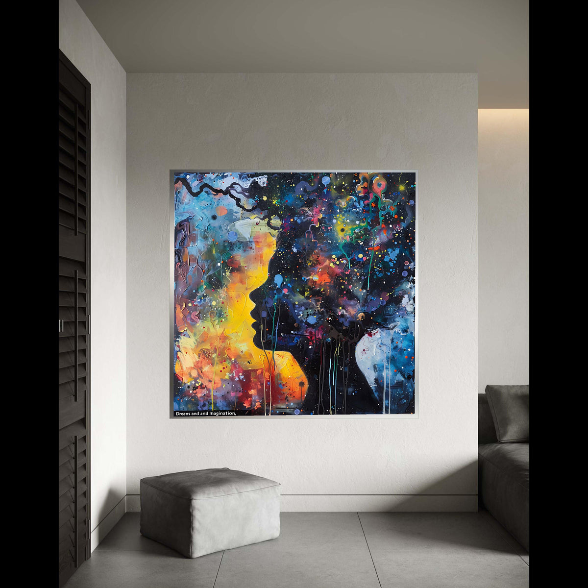 Abstract Face Silhouettes Canvas Print, Vibrant Dreams Imagination Art, Modern Expressive Wall Decor, Colorful Soulful Connection Artwork