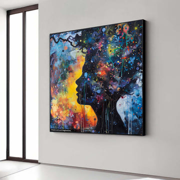 Abstract Face Silhouettes Canvas Print, Vibrant Dreams Imagination Art, Modern Expressive Wall Decor, Colorful Soulful Connection Artwork