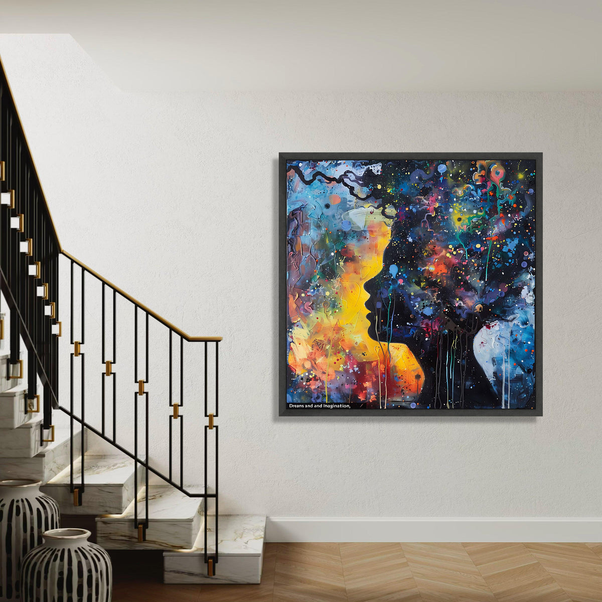 Abstract Face Silhouettes Canvas Print, Vibrant Dreams Imagination Art, Modern Expressive Wall Decor, Colorful Soulful Connection Artwork