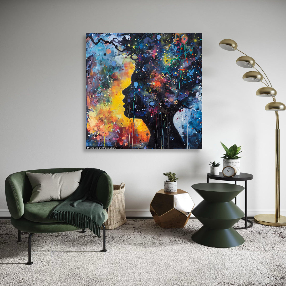 Abstract Face Silhouettes Canvas Print, Vibrant Dreams Imagination Art, Modern Expressive Wall Decor, Colorful Soulful Connection Artwork