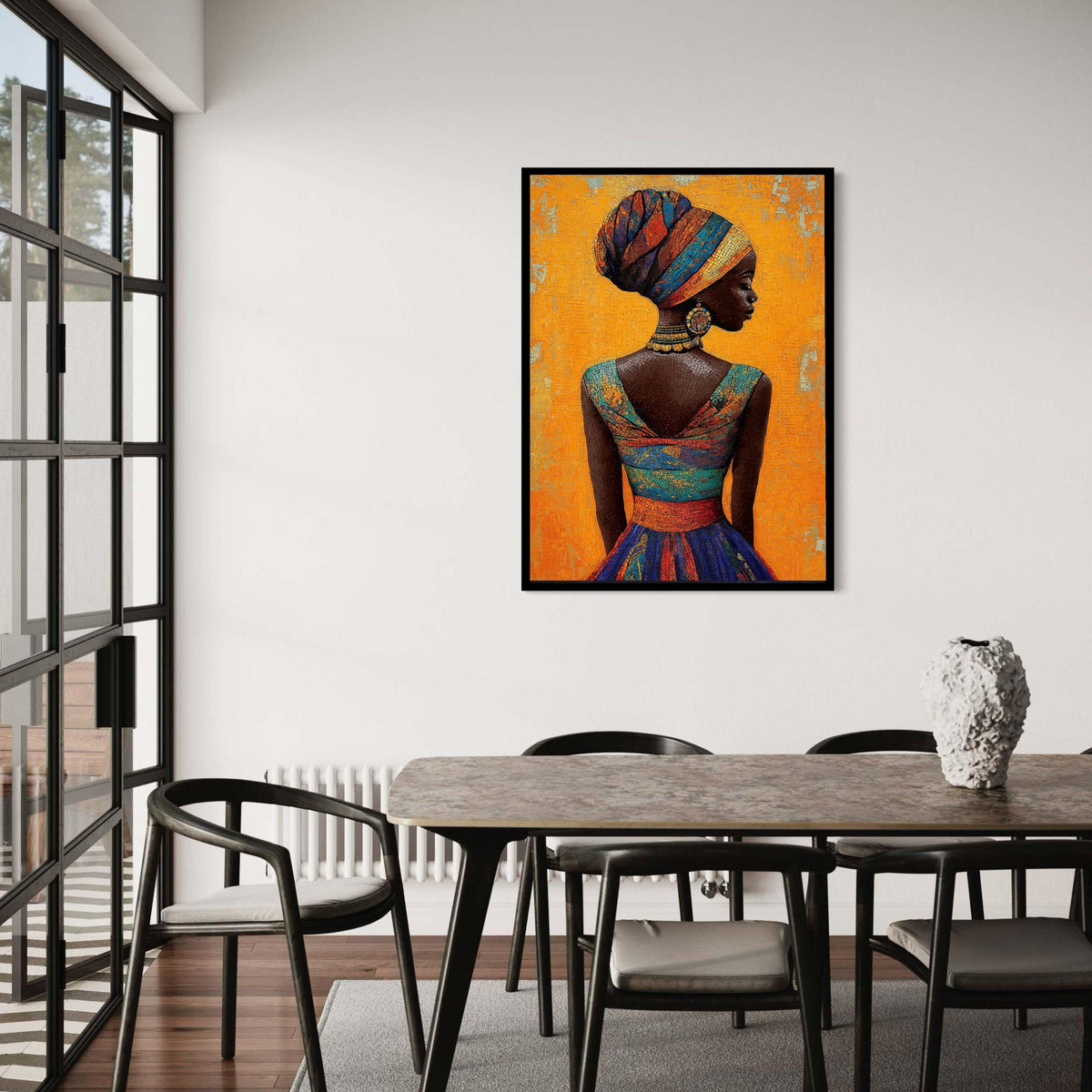 African Woman Colorful Headdress Canvas, Mosaic Style Portrait Art, Vibrant Cultural Wall Decor, Tessellated Look Ethnic Beauty Print
