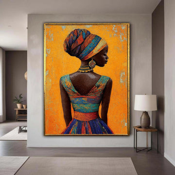 African Woman Colorful Headdress Canvas, Mosaic Style Portrait Art, Vibrant Cultural Wall Decor, Tessellated Look Ethnic Beauty Print