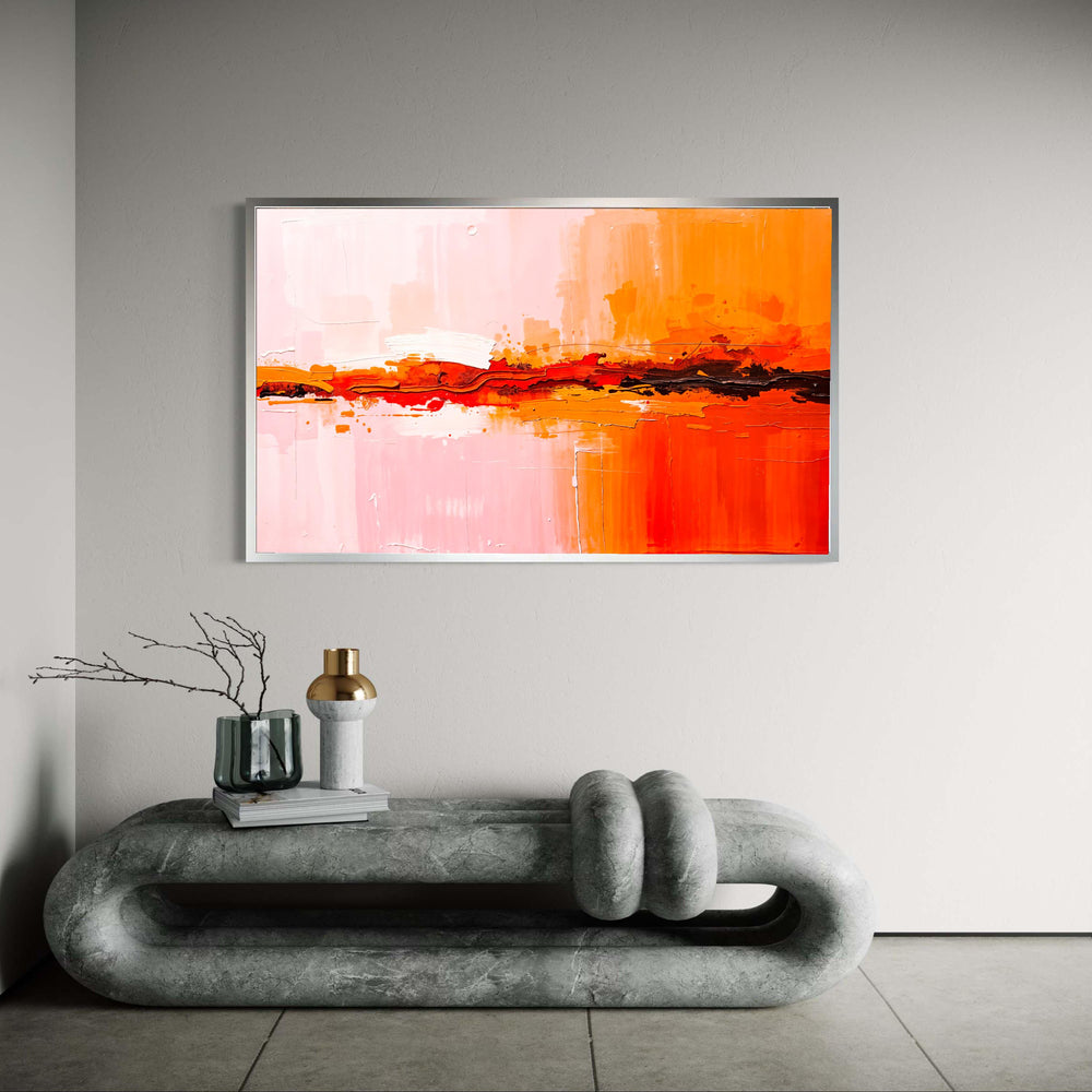 Orange Red Abstract Canvas Print, Warm Colors Expressive Art, Modern Horizontal Wall Decor, Contemporary Energetic Painting Style