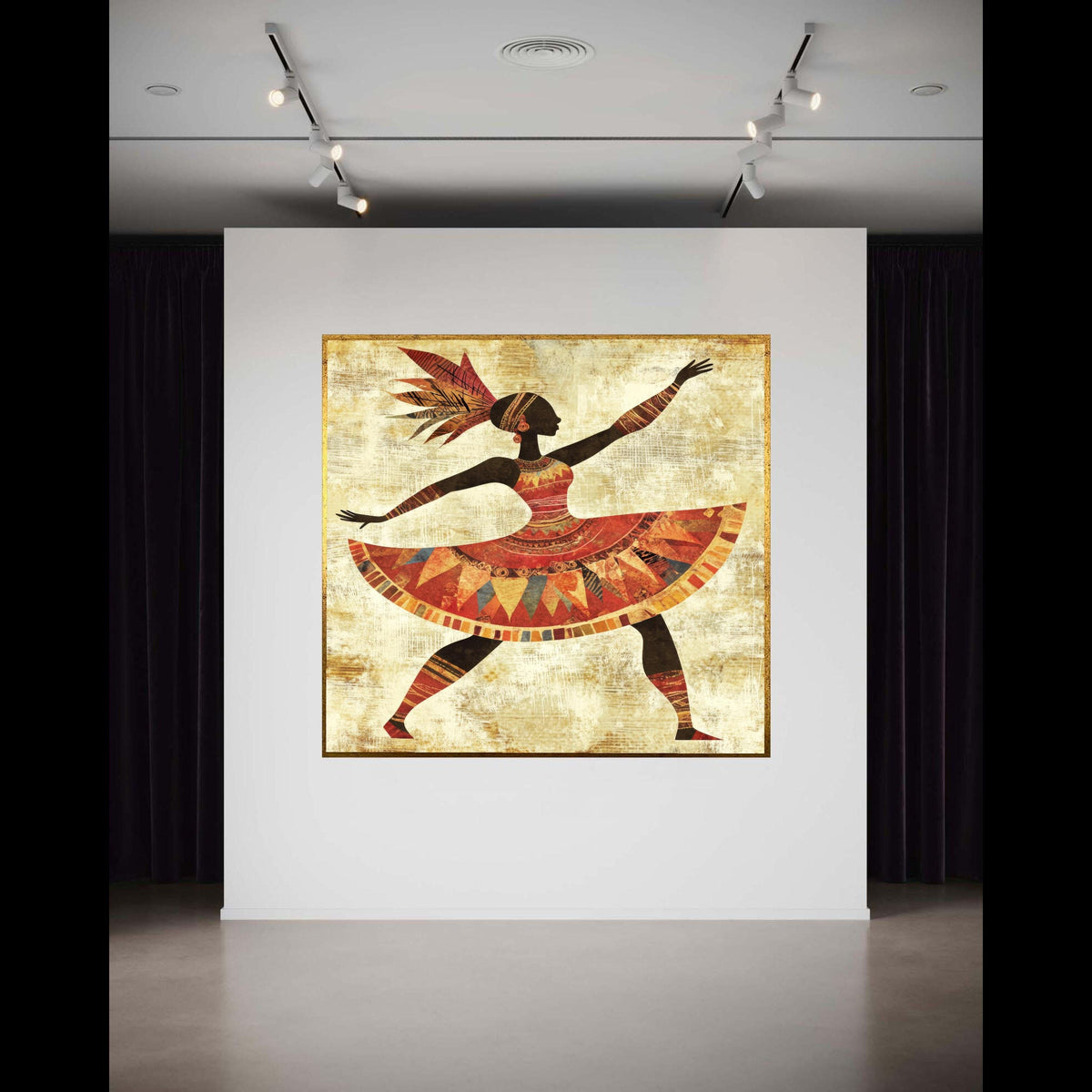 African Tribal Dancer Canvas Print, Colorful Cultural Dance Art, Vibrant Ethnic Silhouette Wall Decor, Dynamic Movement Folk Artwork