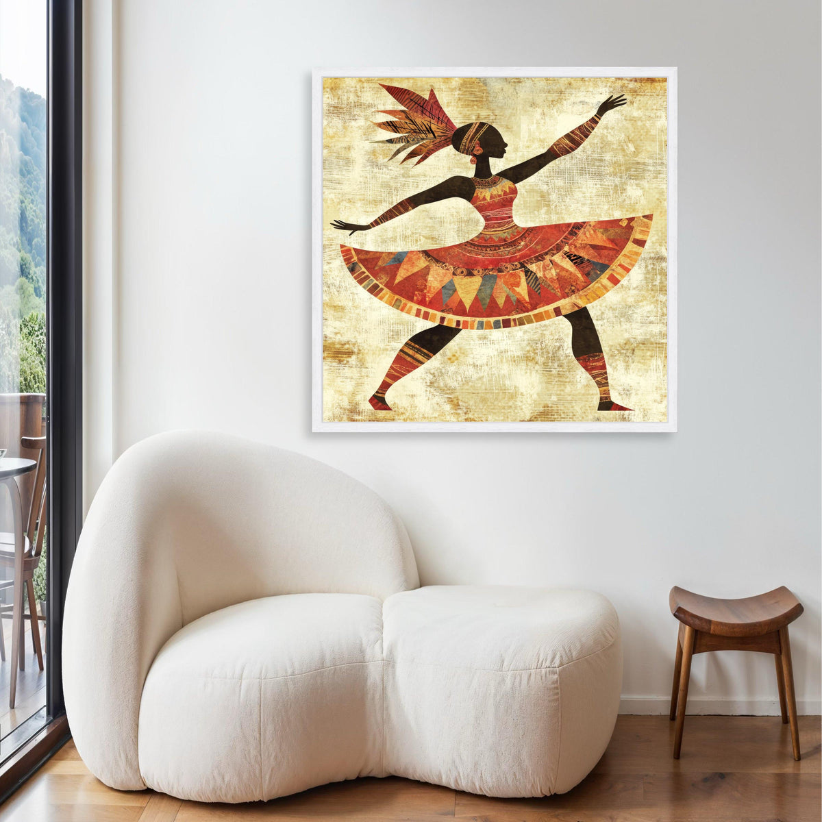 African Tribal Dancer Canvas Print, Colorful Cultural Dance Art, Vibrant Ethnic Silhouette Wall Decor, Dynamic Movement Folk Artwork