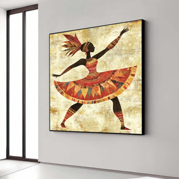 African Tribal Dancer Canvas Print, Colorful Cultural Dance Art, Vibrant Ethnic Silhouette Wall Decor, Dynamic Movement Folk Artwork
