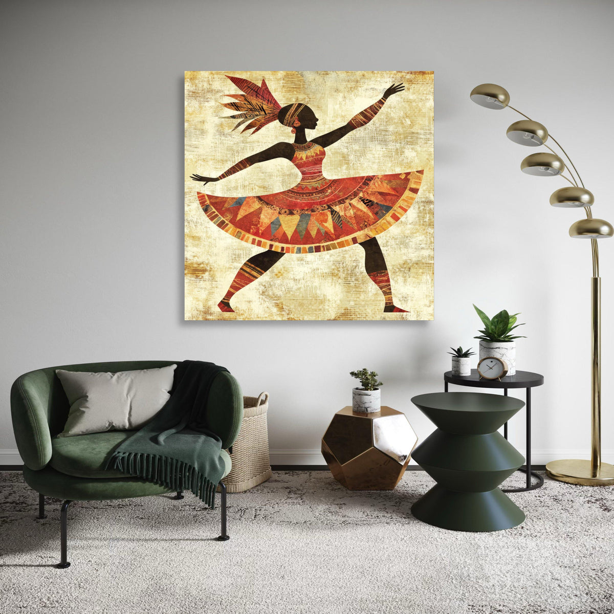 African Tribal Dancer Canvas Print, Colorful Cultural Dance Art, Vibrant Ethnic Silhouette Wall Decor, Dynamic Movement Folk Artwork