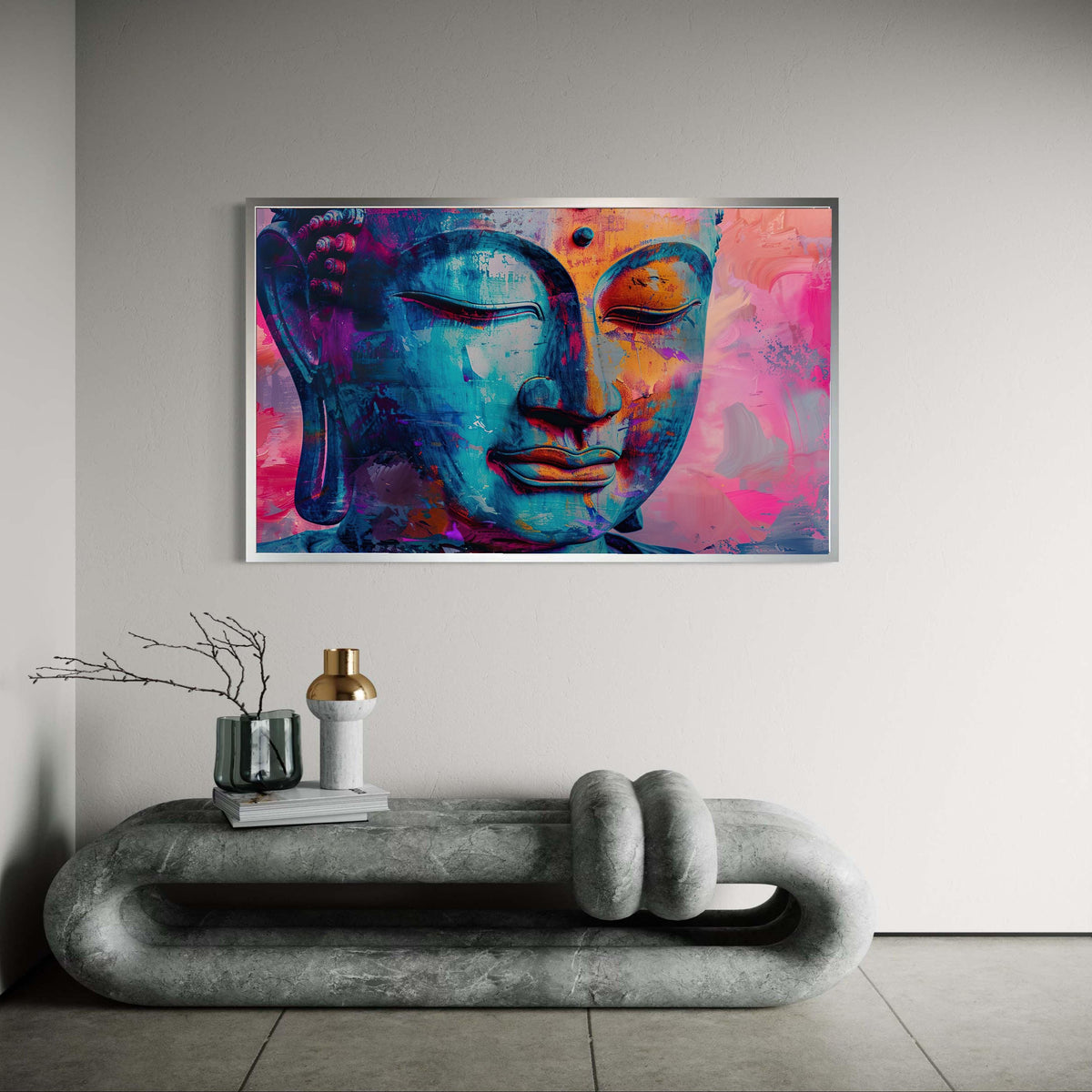 Colorful Abstract Buddha Face Canvas, Vibrant Expressive Spiritual Art Print, Modern Artistic Portrait Wall Decor, Energetic Zen Gift
