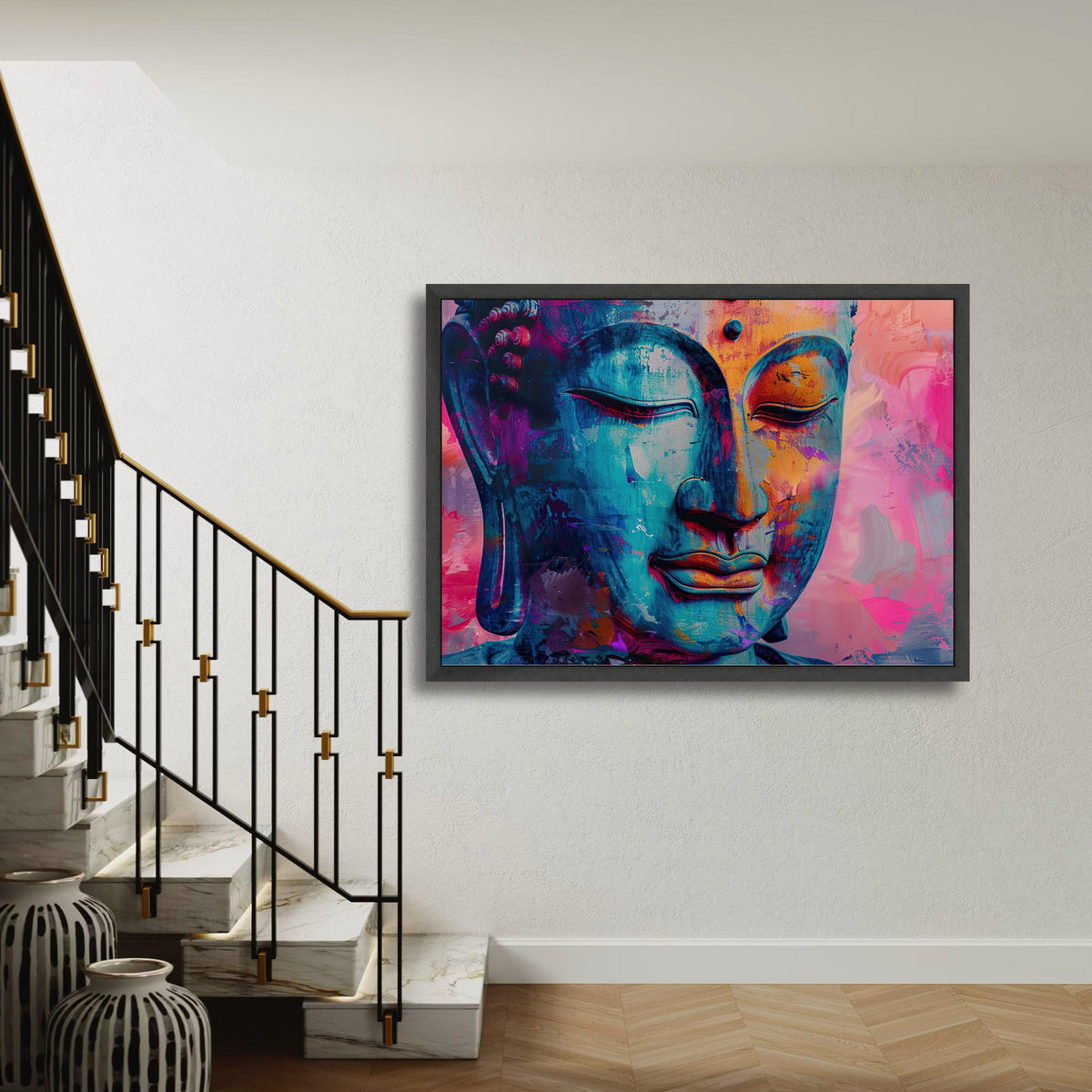 Colorful Abstract Buddha Face Canvas, Vibrant Expressive Spiritual Art Print, Modern Artistic Portrait Wall Decor, Energetic Zen Gift