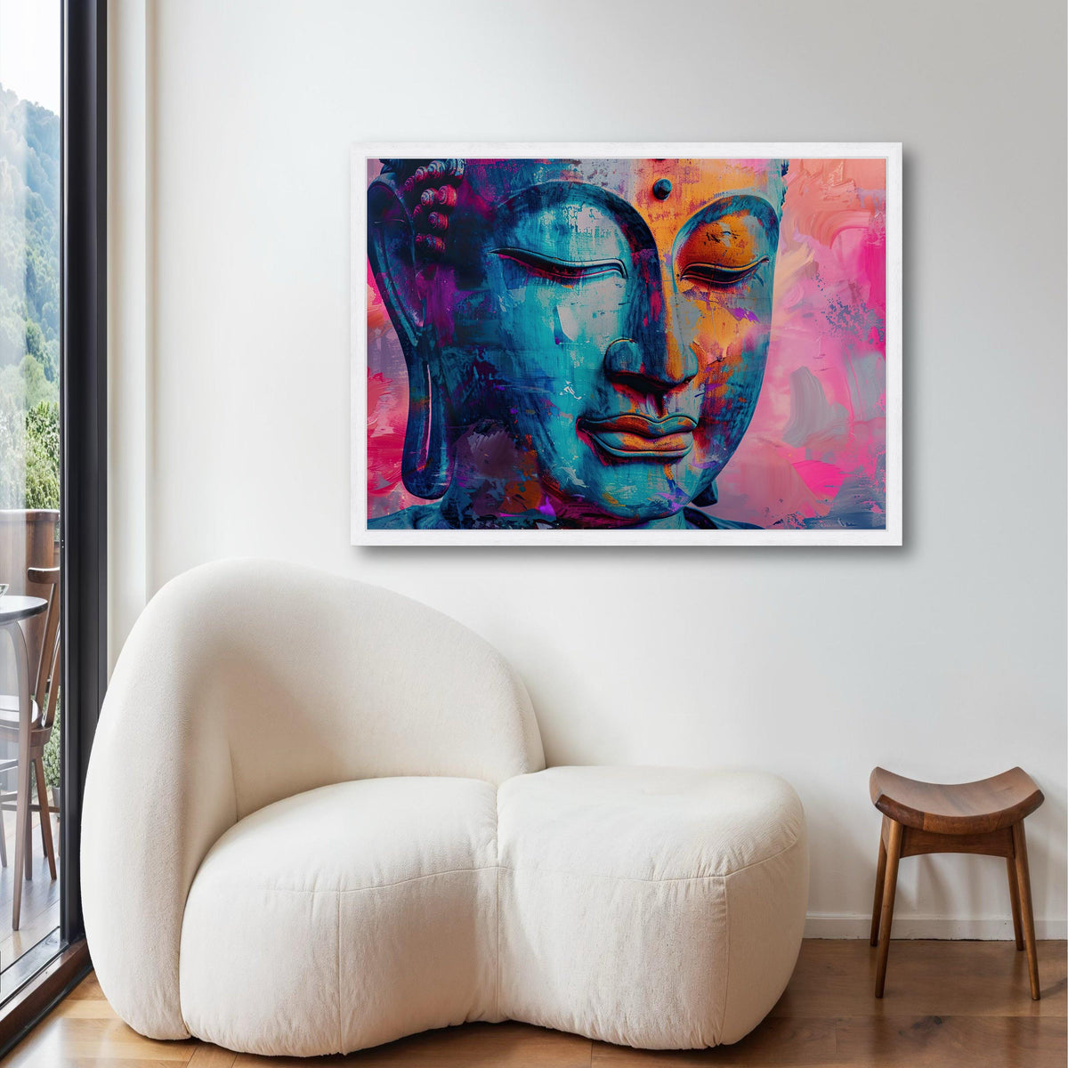 Colorful Abstract Buddha Face Canvas, Vibrant Expressive Spiritual Art Print, Modern Artistic Portrait Wall Decor, Energetic Zen Gift