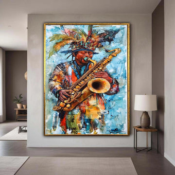 Vibrant Saxophone Player Canvas Print, Expressive Jazz Music Art, Colorful Carnival Musician Wall Decor, Festive Cultural Artwork Gift