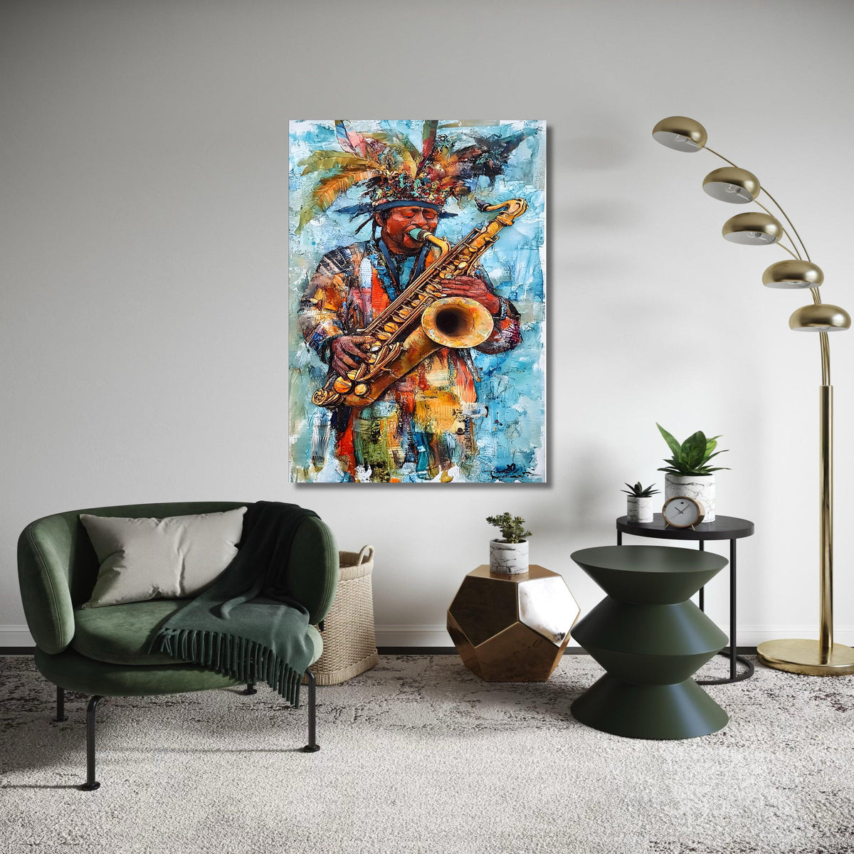Vibrant Saxophone Player Canvas Print, Expressive Jazz Music Art, Colorful Carnival Musician Wall Decor, Festive Cultural Artwork Gift