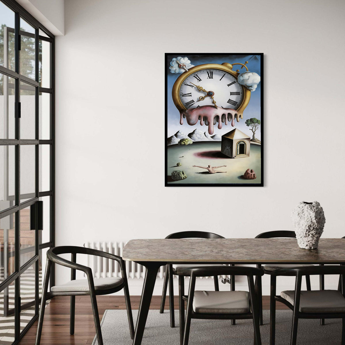 Surreal Melting Clock Canvas Print, Dali Style Dreamlike Art, Fantasy Landscape Symbolic Wall Decor, Time Themed Artwork Gift