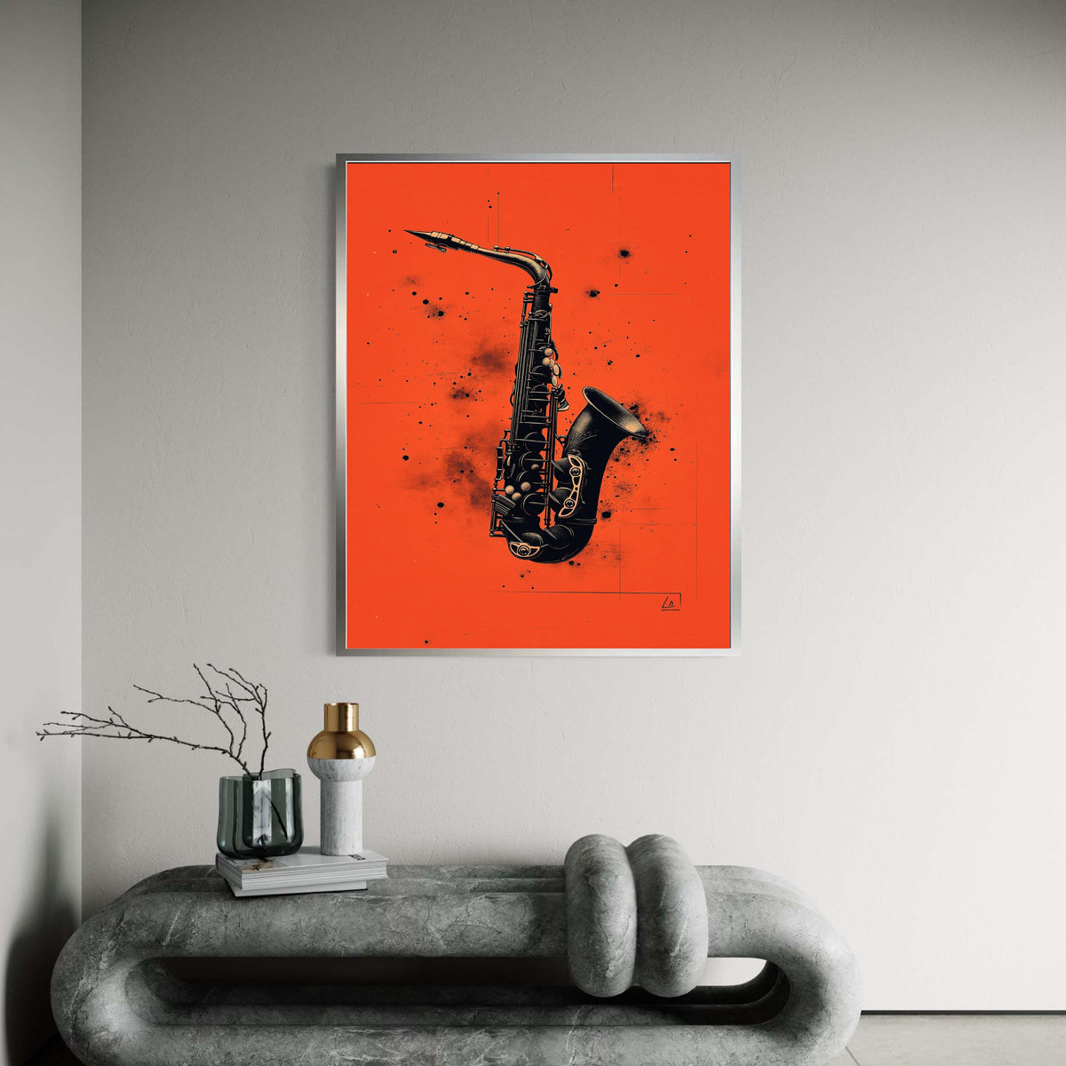 Vintage Saxophone Canvas Wall Art, Musical Instrument Print, Jazz Music Decor, Retro Black and Orange Poster, Home Gift Art, Home Decor