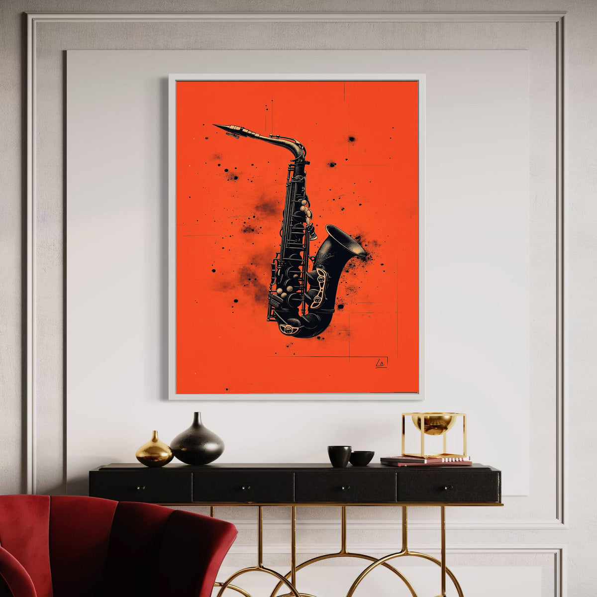 Vintage Saxophone Canvas Wall Art, Musical Instrument Print, Jazz Music Decor, Retro Black and Orange Poster, Home Gift Art, Home Decor
