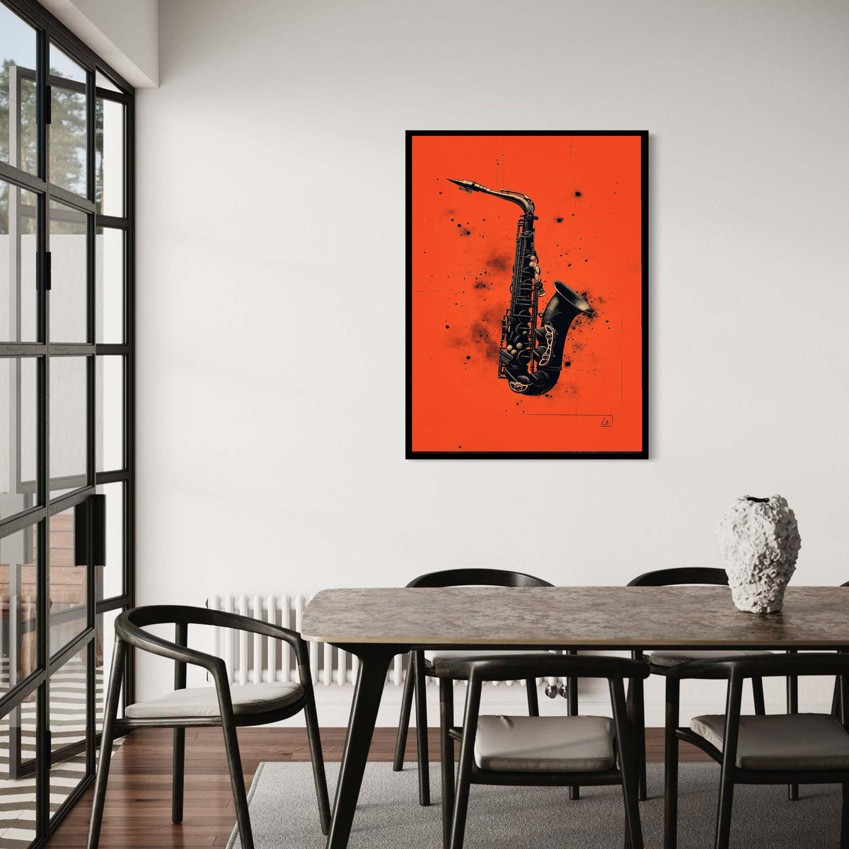 Vintage Saxophone Canvas Wall Art, Musical Instrument Print, Jazz Music Decor, Retro Black and Orange Poster, Home Gift Art, Home Decor