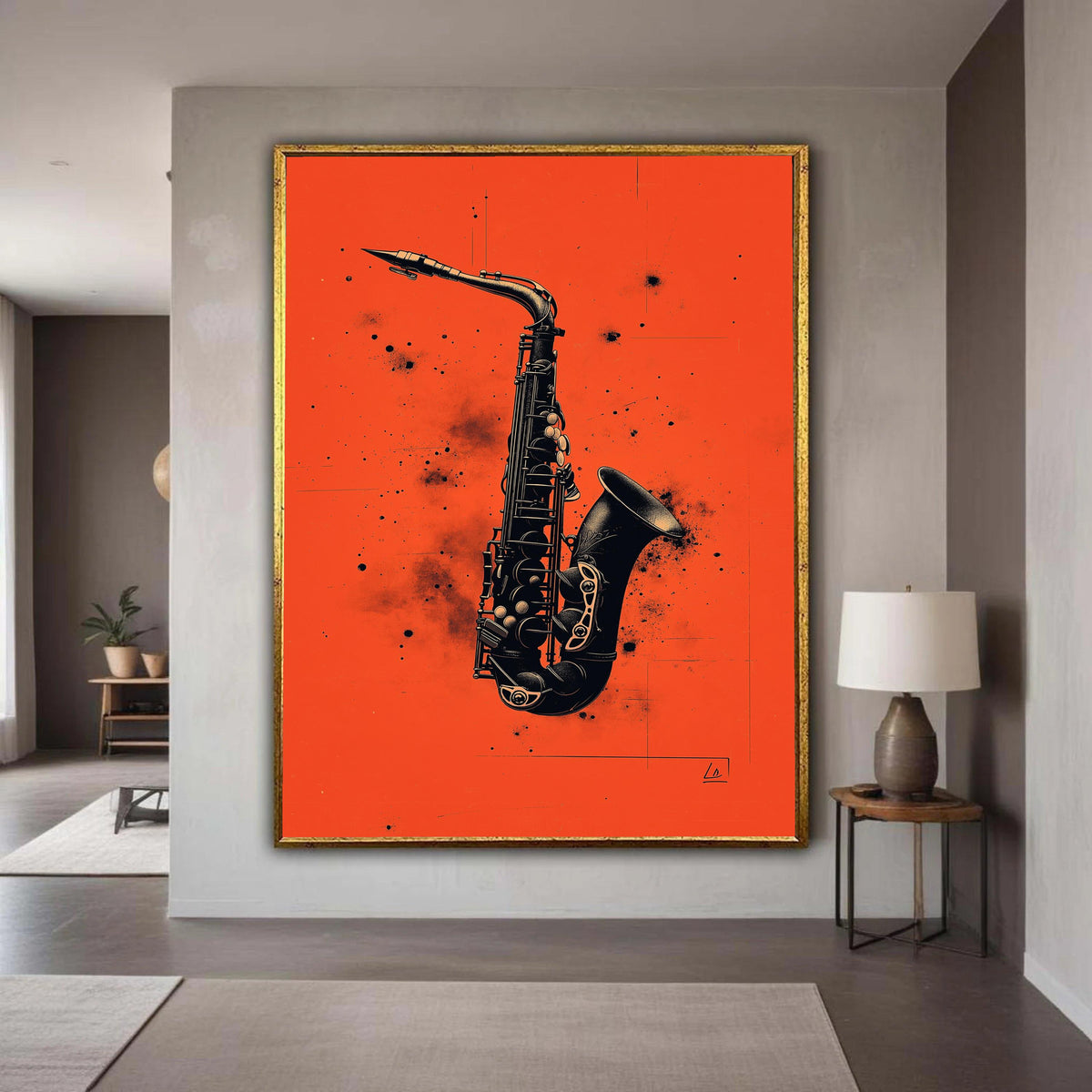 Vintage Saxophone Canvas Wall Art, Musical Instrument Print, Jazz Music Decor, Retro Black and Orange Poster, Home Gift Art, Home Decor