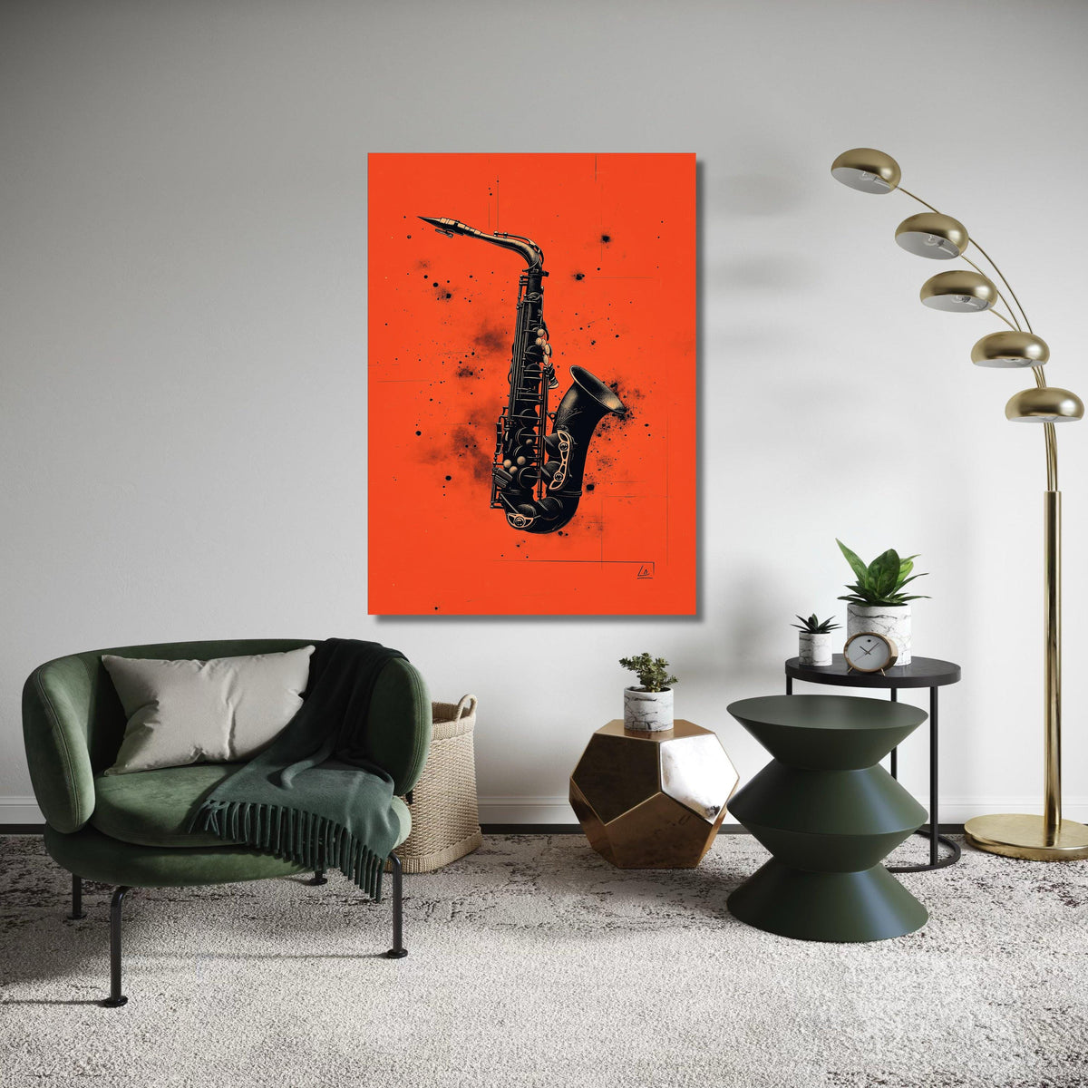 Vintage Saxophone Canvas Wall Art, Musical Instrument Print, Jazz Music Decor, Retro Black and Orange Poster, Home Gift Art, Home Decor