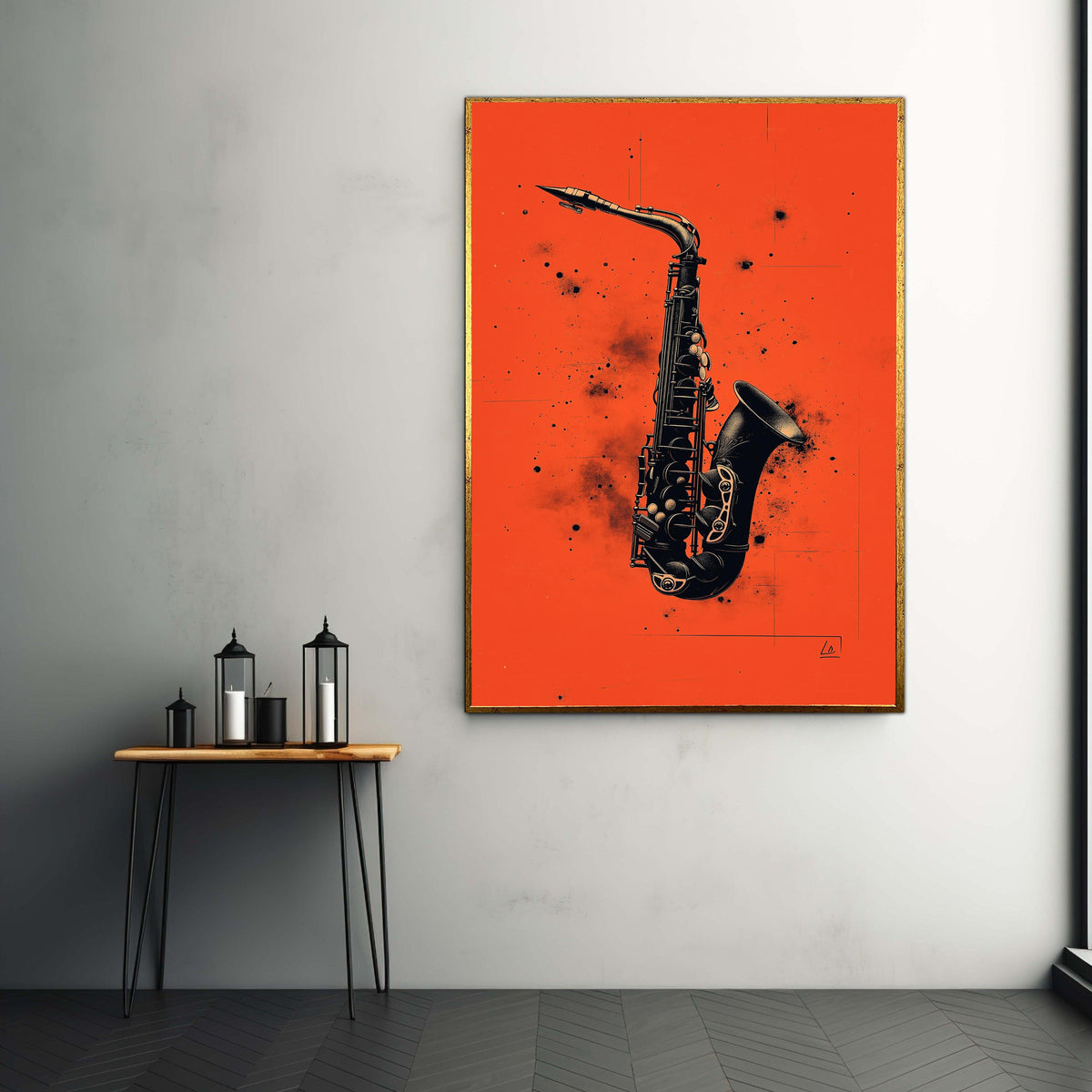 Vintage Saxophone Canvas Wall Art, Musical Instrument Print, Jazz Music Decor, Retro Black and Orange Poster, Home Gift Art, Home Decor
