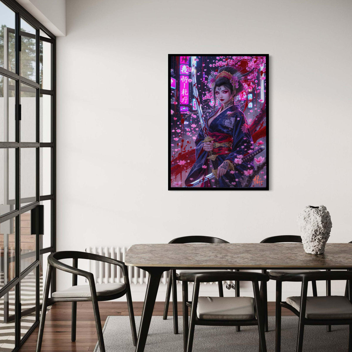 Bloody Samurai Woman Canvas, Cherry Blossom Artwork, Dark Fantasy Wall Art, Geisha Warrior Canvas, Katana Sword Gift Art, Home Decor