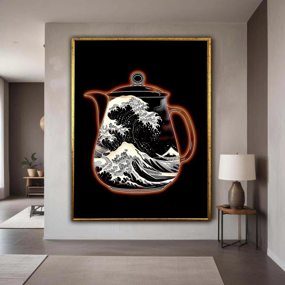 Japanese Wave Teapot Art, The Great Wave Canvas, Asian-Inspired Wall Art, Modern Kitchen Decor, Unique Canvas Wall Gift Art, Home Decor
