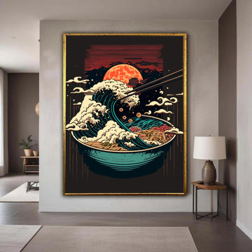 Japanese Ramen Wave Canvas, Sushi Art Print, Asian Food Illustration, Modern Home Wall Art, Kitchen Decor, Unique Gift Art, Home Decor