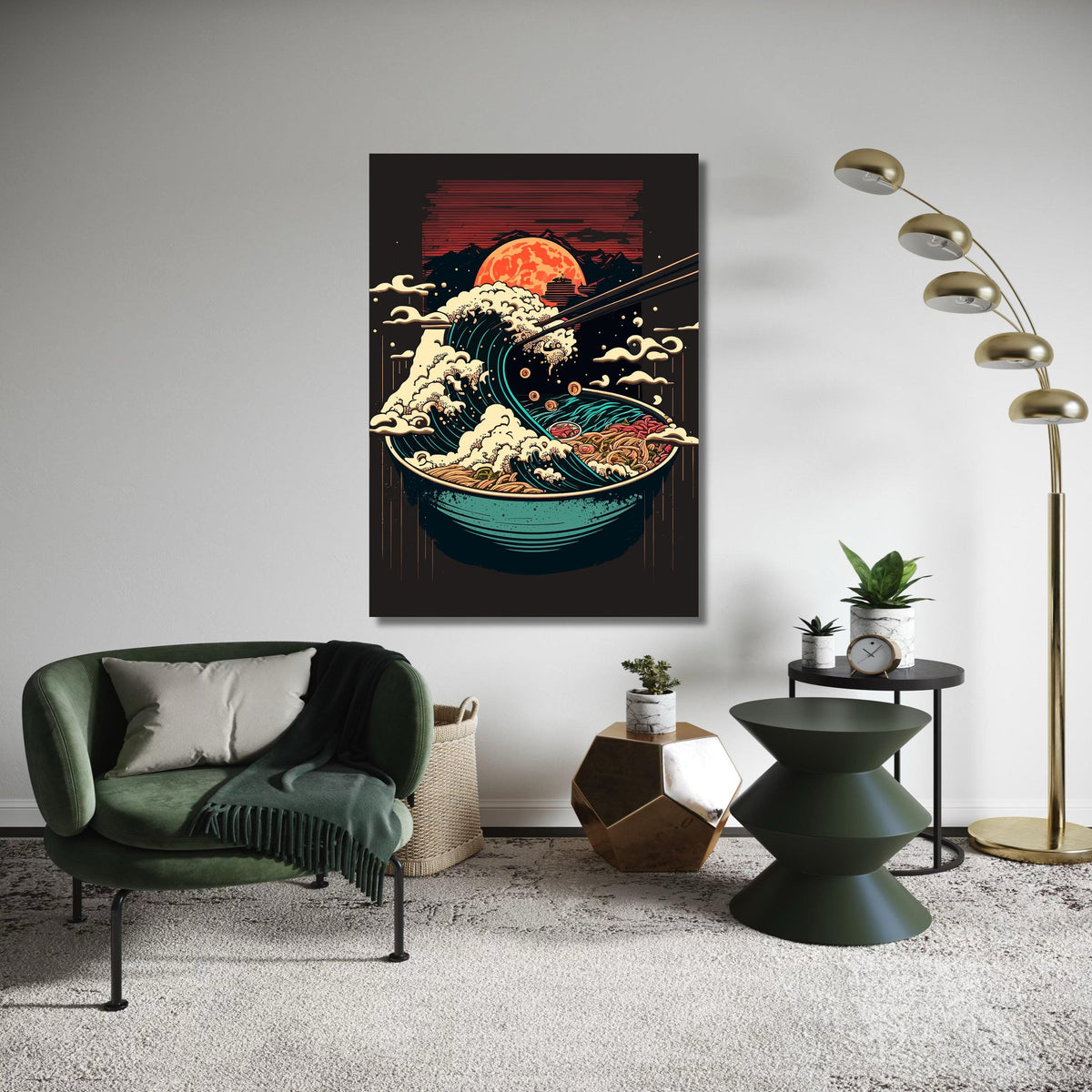 Japanese Ramen Wave Canvas, Sushi Art Print, Asian Food Illustration, Modern Home Wall Art, Kitchen Decor, Unique Gift Art, Home Decor