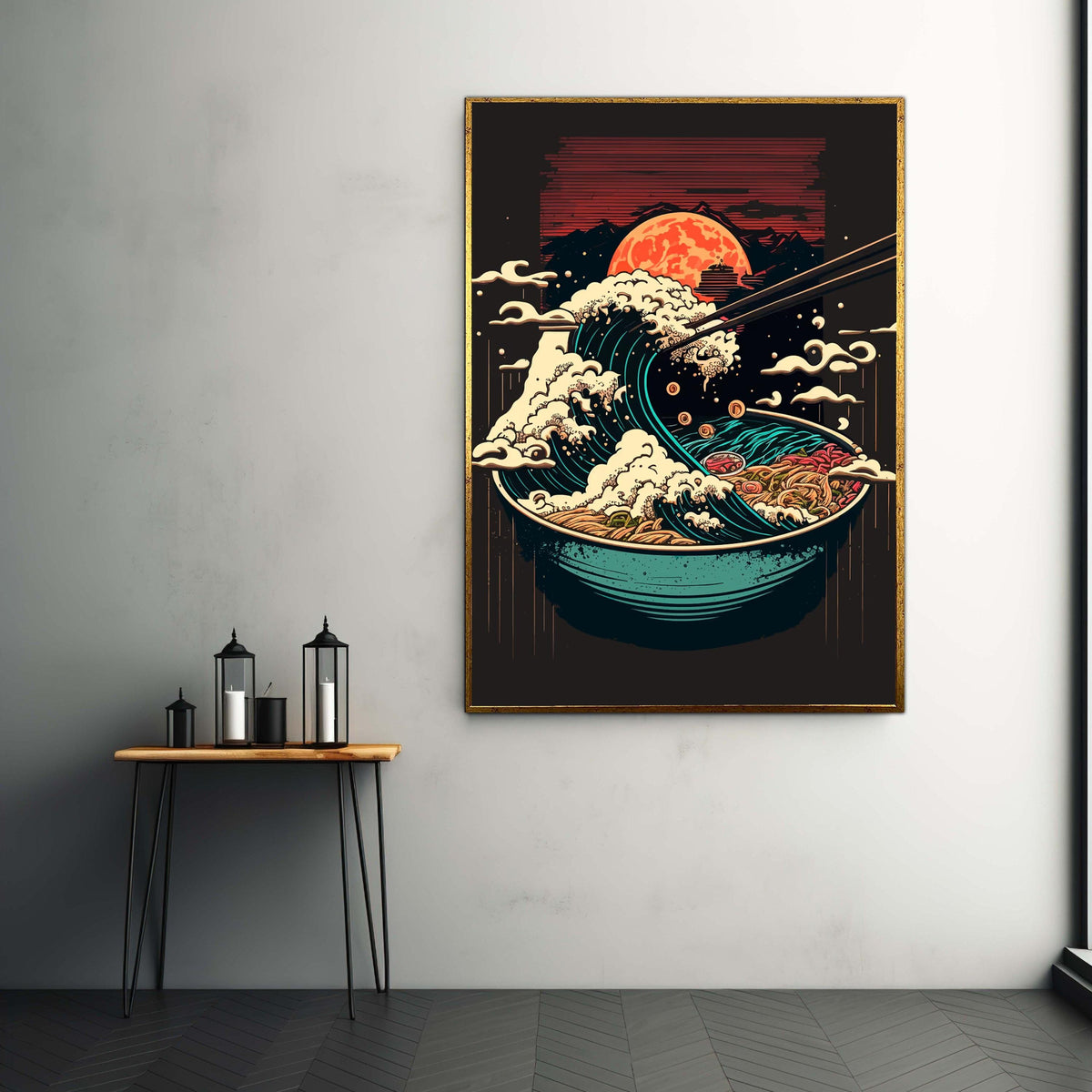 Japanese Ramen Wave Canvas, Sushi Art Print, Asian Food Illustration, Modern Home Wall Art, Kitchen Decor, Unique Gift Art, Home Decor
