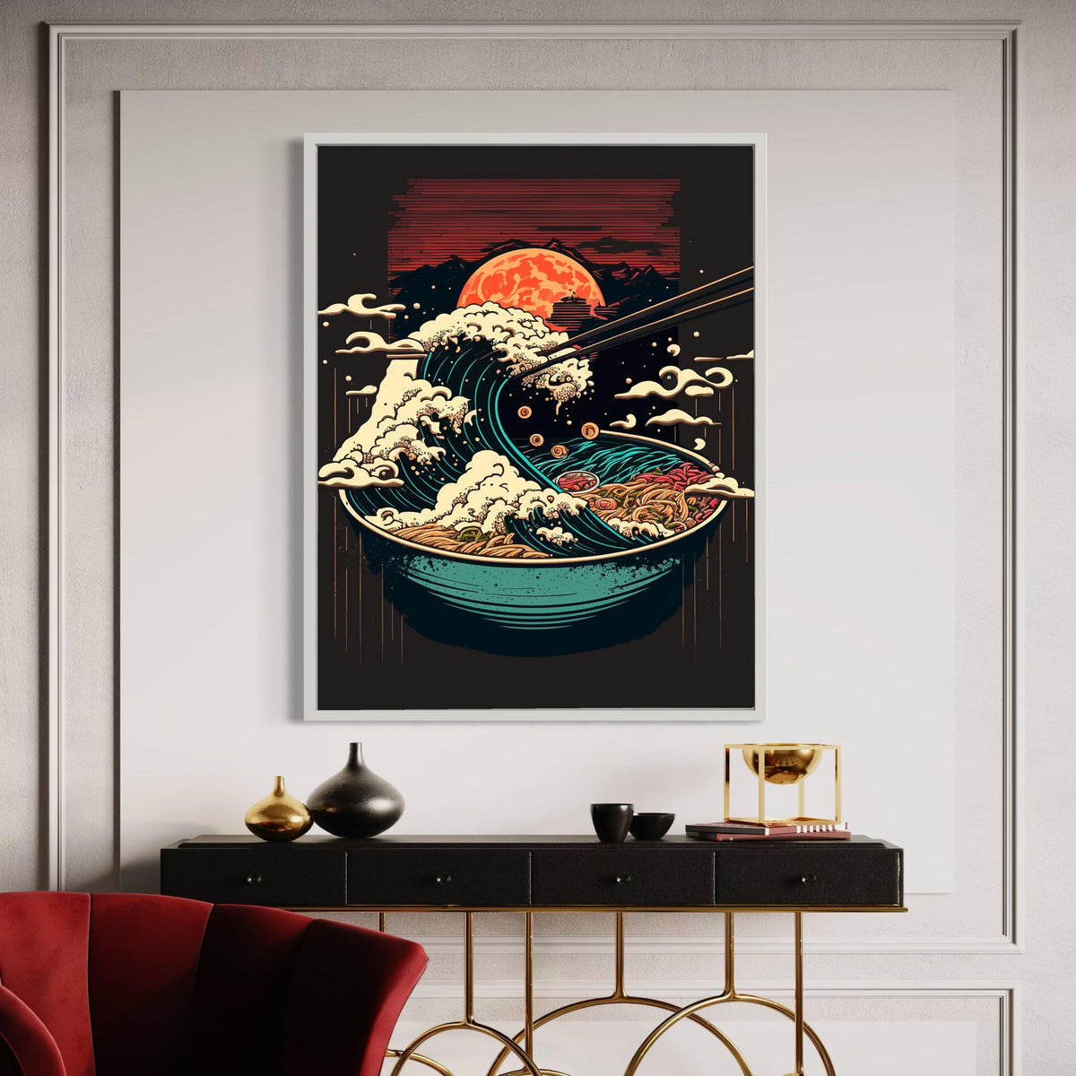 Japanese Ramen Wave Canvas, Sushi Art Print, Asian Food Illustration, Modern Home Wall Art, Kitchen Decor, Unique Gift Art, Home Decor