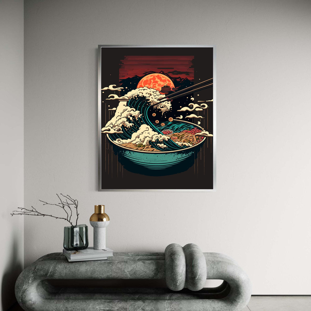Japanese Ramen Wave Canvas, Sushi Art Print, Asian Food Illustration, Modern Home Wall Art, Kitchen Decor, Unique Gift Art, Home Decor