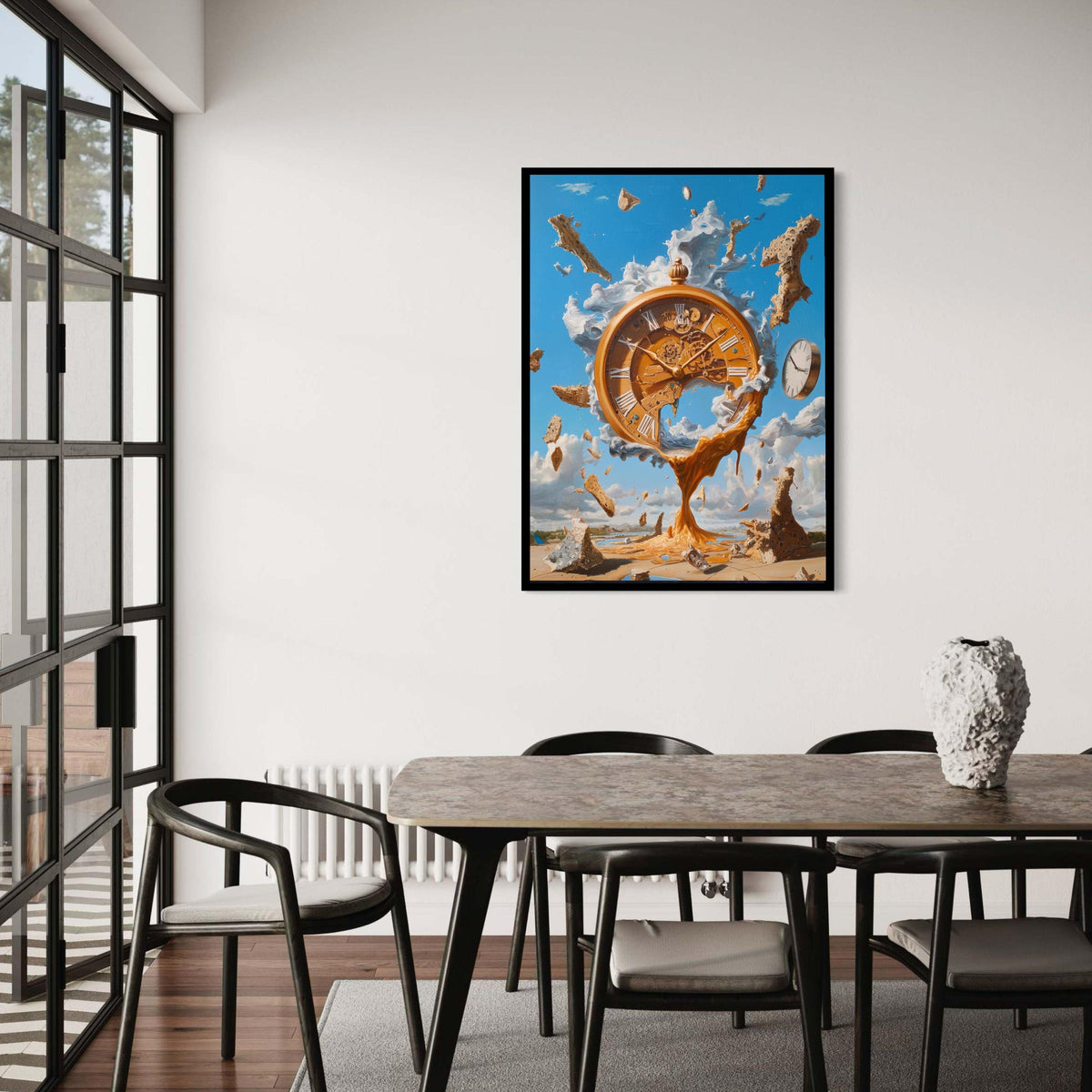 Surreal Melting Clock Canvas, Abstract Time Art, Steampunk Wall Decor, Fantasy Landscape Painting, Modern Home Gift Art, Home Decor