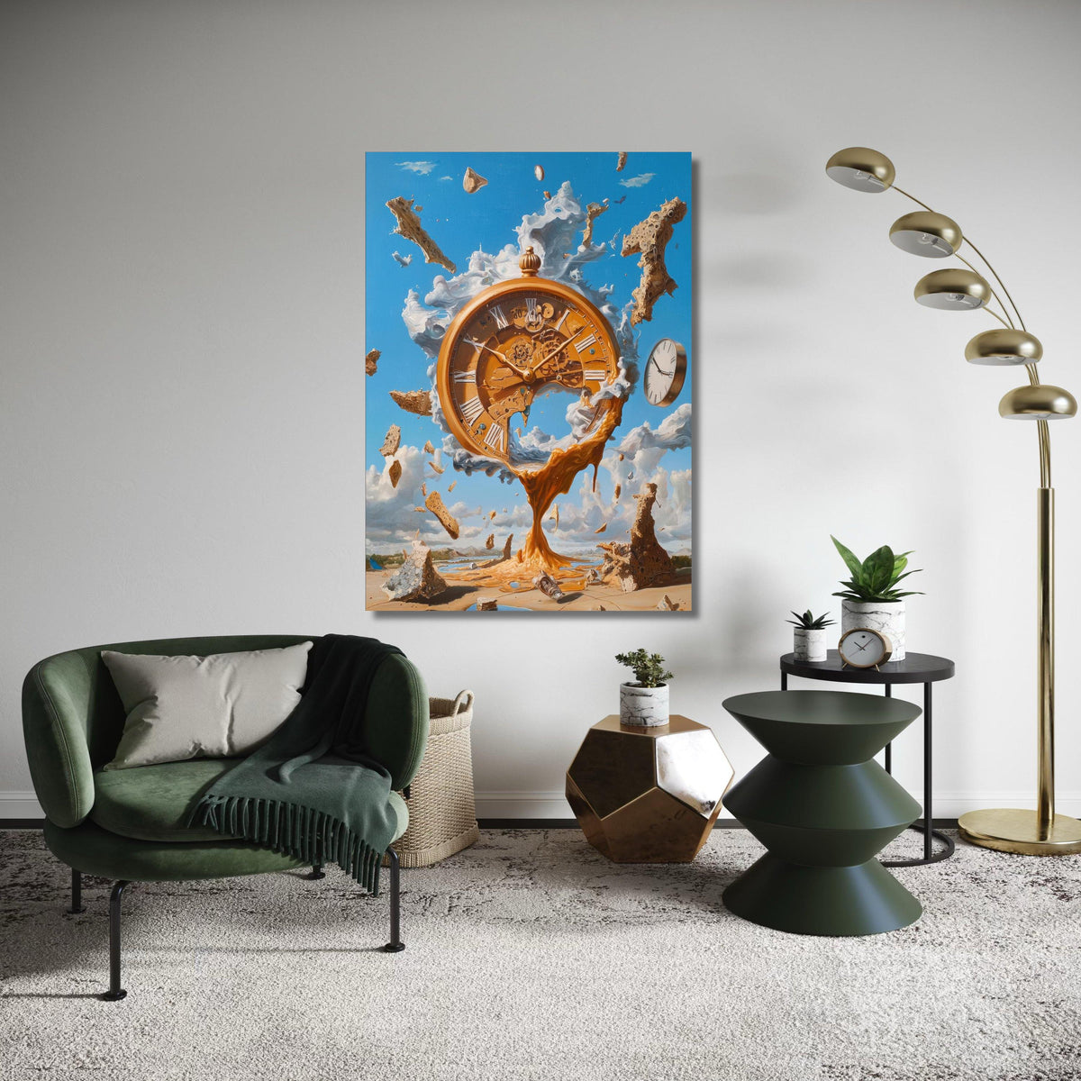 Surreal Melting Clock Canvas, Abstract Time Art, Steampunk Wall Decor, Fantasy Landscape Painting, Modern Home Gift Art, Home Decor