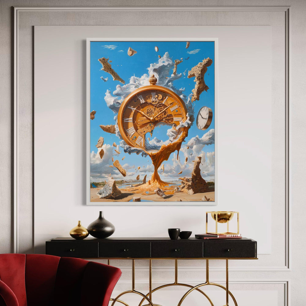 Surreal Melting Clock Canvas, Abstract Time Art, Steampunk Wall Decor, Fantasy Landscape Painting, Modern Home Gift Art, Home Decor