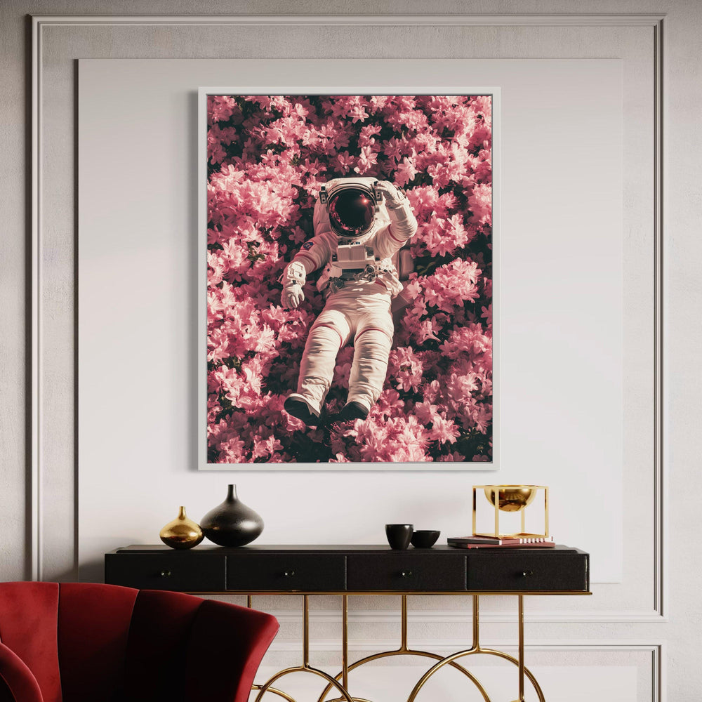 Astronaut Relaxing in Pink Flowers Canvas, Surreal Space Wall Art, Floral and Space Decor, Unique Home Decoration, Gift Art, Home Decor