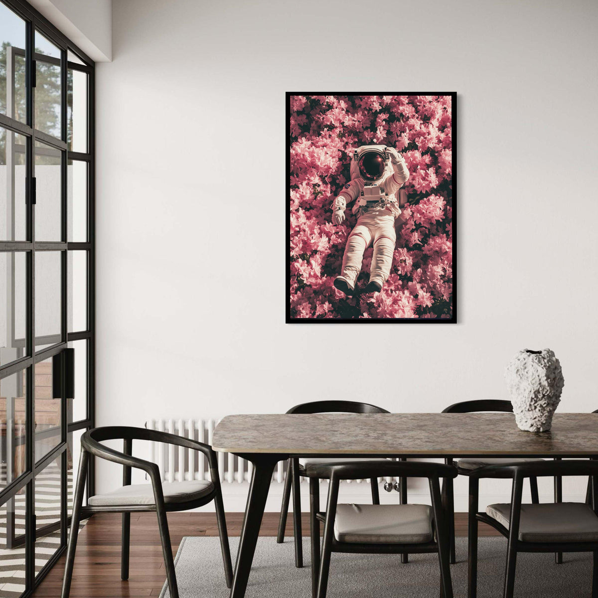 Astronaut Relaxing in Pink Flowers Canvas, Surreal Space Wall Art, Floral and Space Decor, Unique Home Decoration, Gift Art, Home Decor