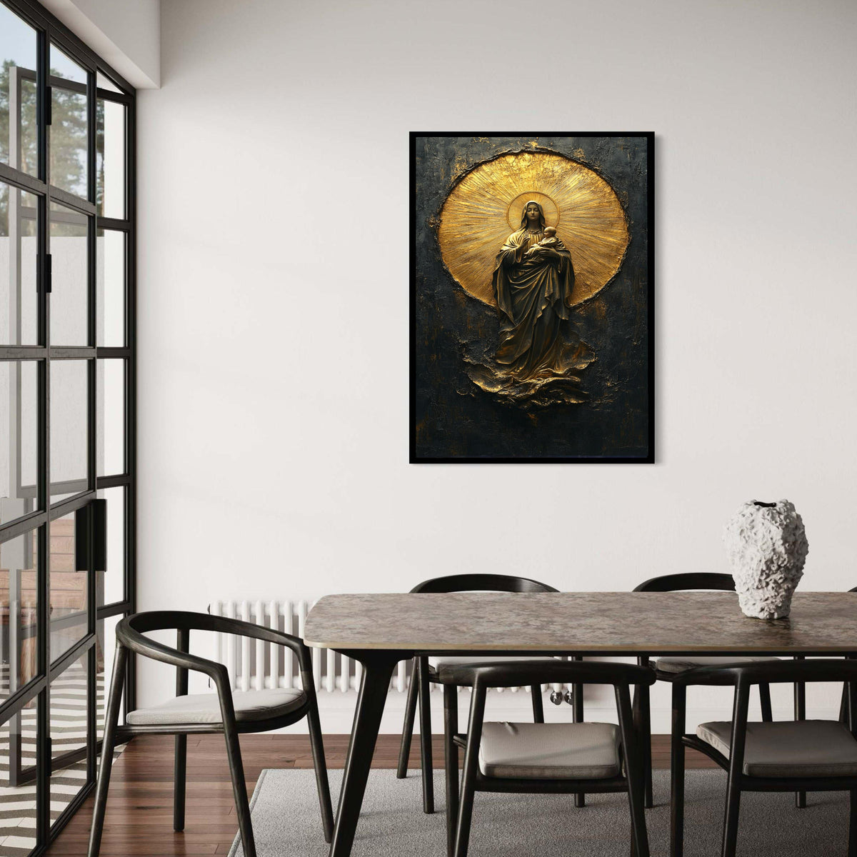 Mary and Baby Jesus Canvas Wall Art, Religious Christian Decor, Gold Halo Sacred Art, Spiritual Canvas Painting, Gift Art, Home Decor