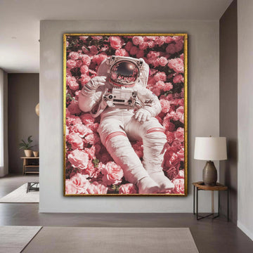 Astronaut in Rose Garden Canvas, Space and Flowers Wall Art, Surreal Floral Decor, Modern Living Room Canvas, Unique Gift Art, Home Decor